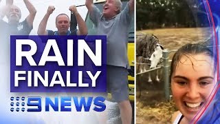 Farmers celebrate as drought towns finally get rain | Nine News AustraliaFarmers celebrate as drought towns finally get rain | Nine News Australia