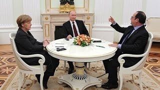 Путин, Меркель и Олланд за столом переговоров 6.02.2015