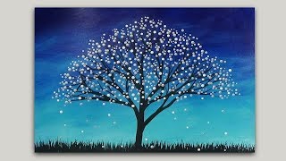 Surreal Fantasy Tree Acrylic Painting Abstract Silhouette Landscape