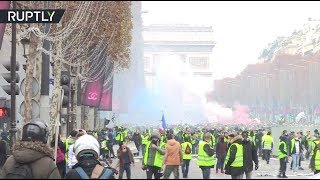 Топливный бунт в Париже: против демонстрантов применили водомёты и слезоточивый газ