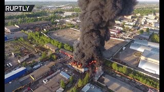 Столб чёрного дыма над Ярославлем: видео пожара с беспилотника
