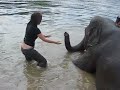 Ana falling in water after riding elephant