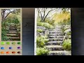 Without Sketch Landscape Watercolor - Stairs Road (color name view, watercolor material) NAMIL ART
