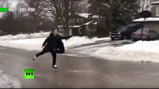 Ледяной дождь заставил канадцев передвигаться по улицам на коньках