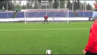 Taking a penalty with your eyes closed!