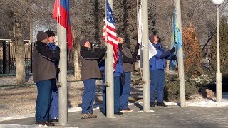 Церемония поднятия флагов на Байконуре