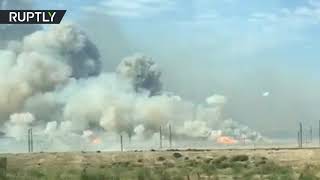 Видео пожара на оружейном складе в Азербайджане