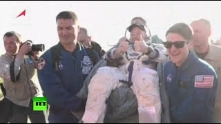 Члены экипажа МКС Шкаплеров, Тингл и Канаи вернулись на Землю