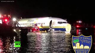 В США пассажирский Boeing 737 при посадке скатился в реку — видео (04.05.2019 13:48)