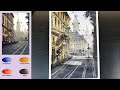 Only 4 Colors City Landscape Watercolor - Street Scenery (color name view, watercolor material)