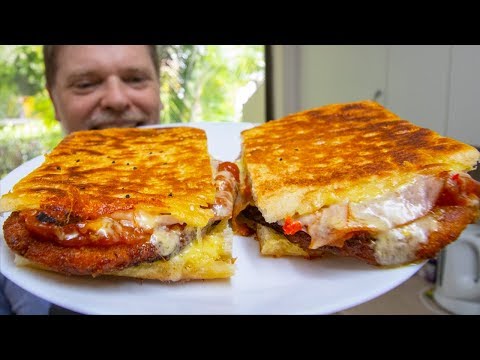 Budget Cheesy Salsa Chicken Schnitzel Toasted Sandwich - Greg's Kitchen