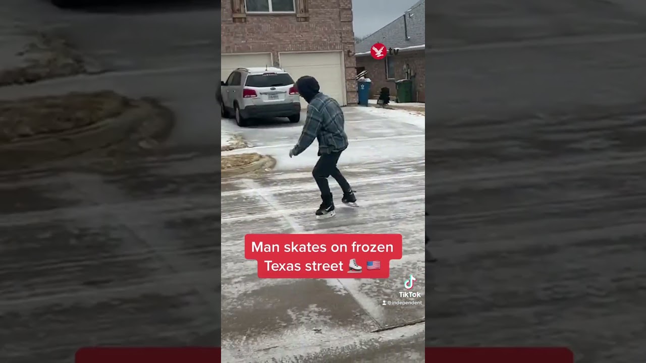 Man skates on frozen street as cold snap hits Texas ⛸❄️ #shorts