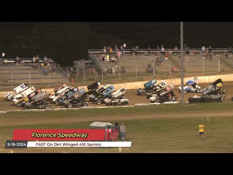 Florence Speedway - FAST On Dirt Winged 410 Sprint Feature - 5/18/2024 - dirt track racing video image