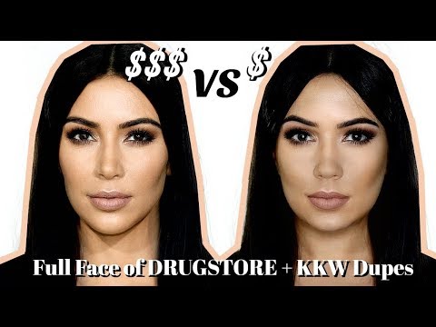 FULL FACE MAKEUP TUTORIAL using Affordable Cheap Drugstore Makeup PLUS dupes for #KKW - UC-1-zPmT368J8JRbsK_1keA