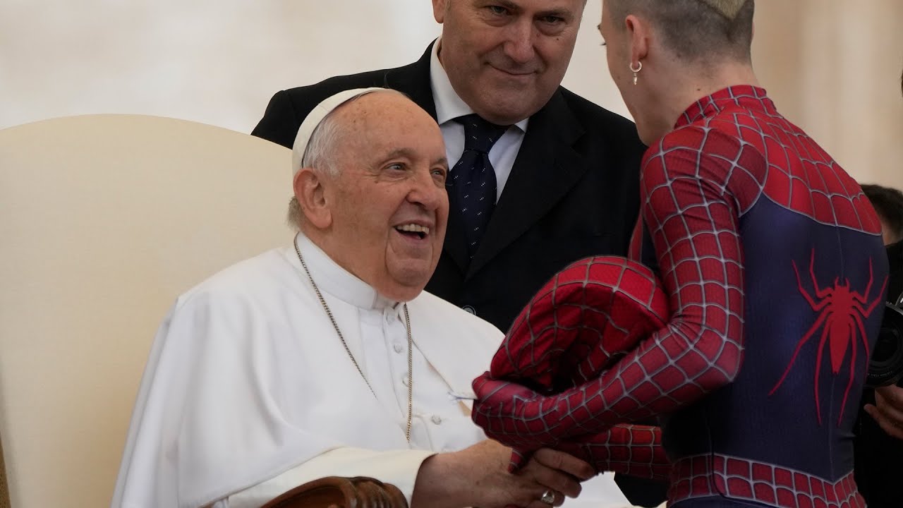 WATCH: Man dressed as Spiderman greets Pope Francis at the Vatican