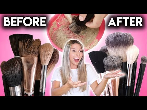 CLEANING MY MAKEUP BRUSHES FOR THE FIRST TIME! *SATISFYING*