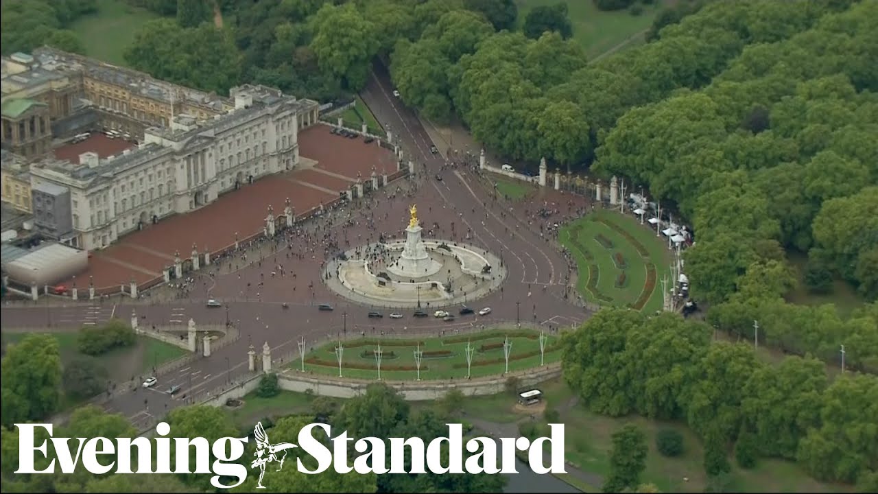 Buckingham Palace aerials as crowds start to gather