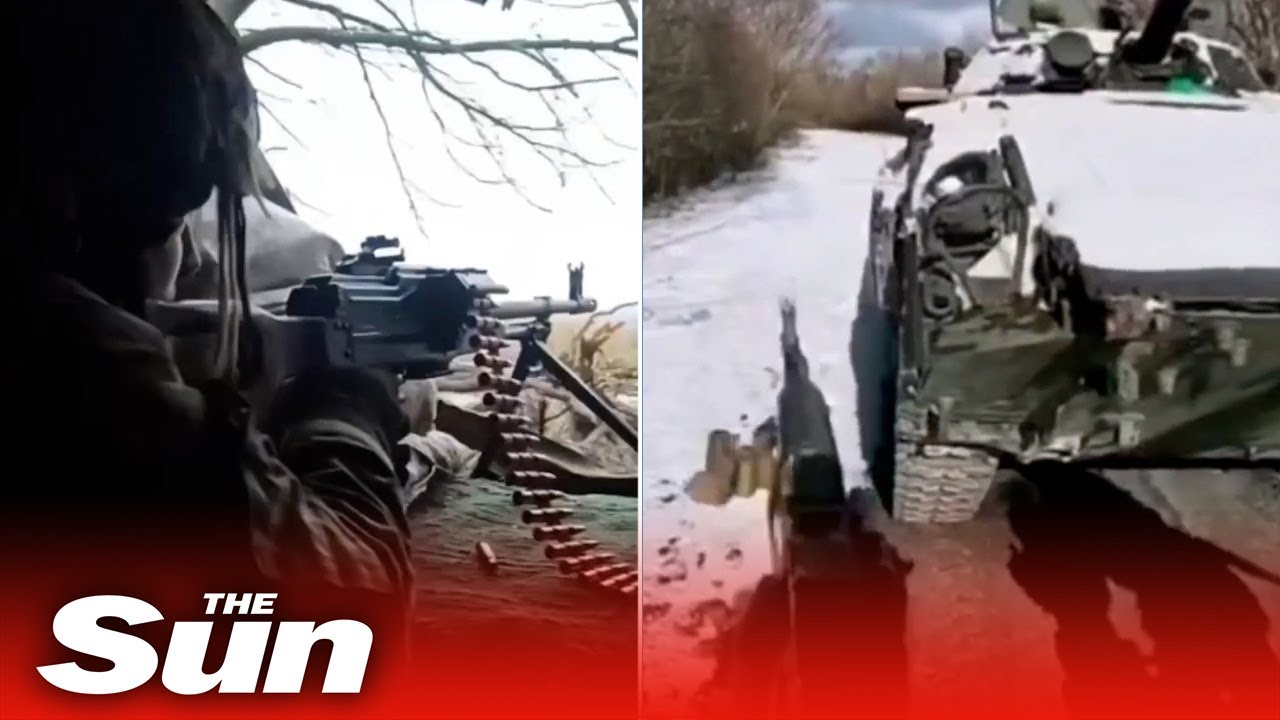 Ukrainian Machine Gunners shoot at Russian invaders from fortified position