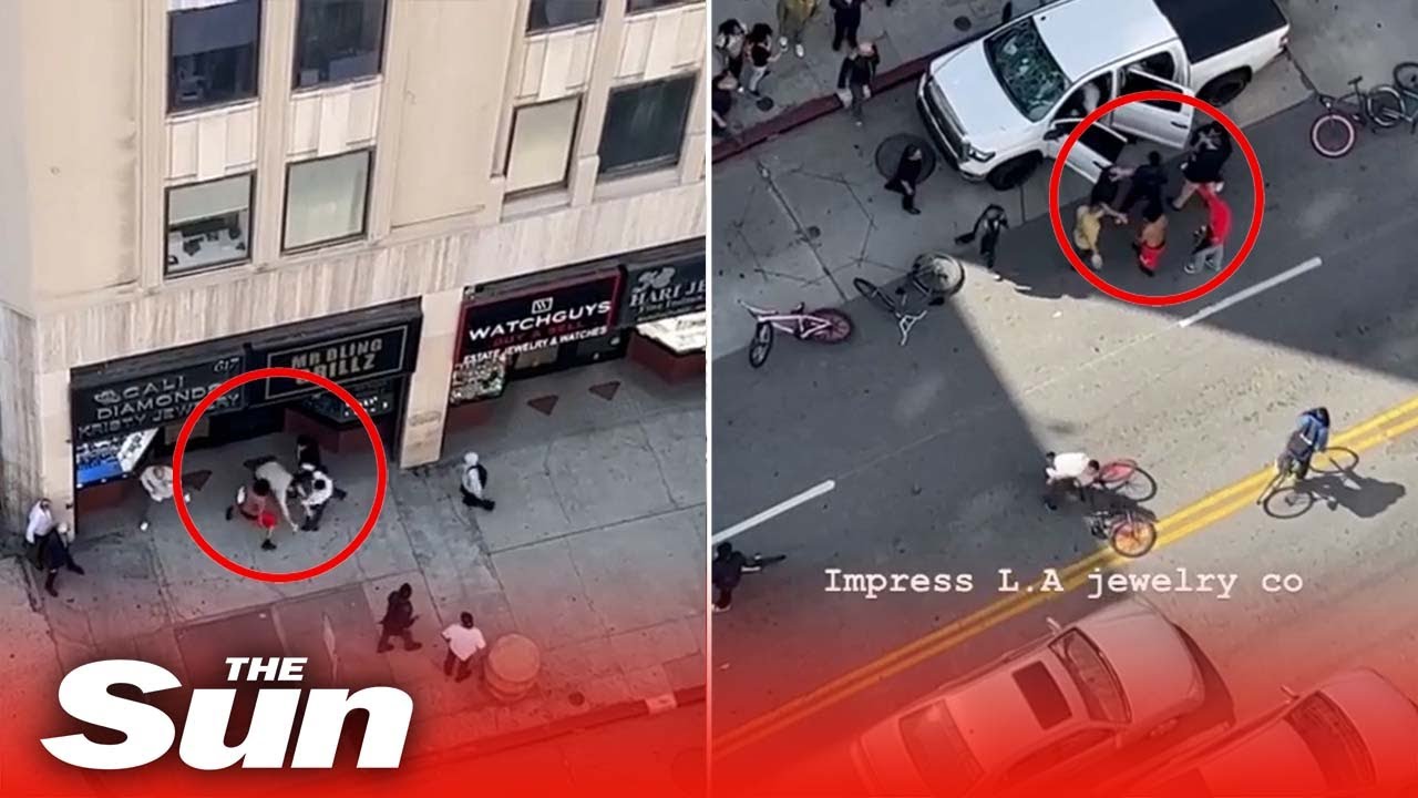 Group on bicycles beats man outside jewelry store in Downtown Los Angeles