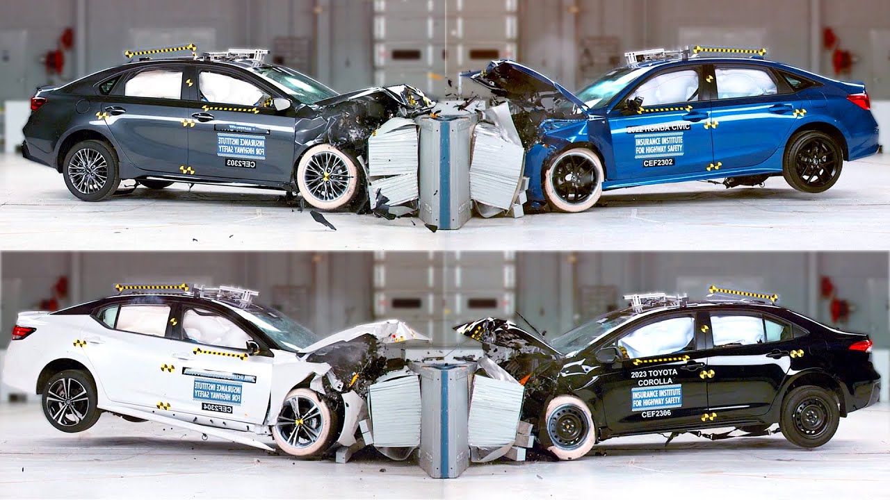 Crash Test 5 Small Cars – Honda Civic, Toyota Corolla , Subaru Crosstrek, Kia Forte, Nissan Sentra