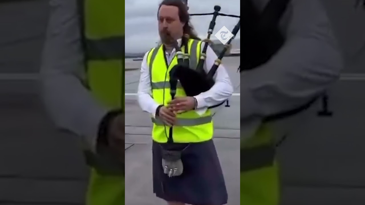 Snoop Dogg dances to bagpipes playing Still D.R.E. at Glasgow Airport