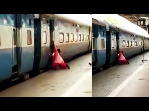 Video - Dramatic rescue: Woman falls off moving train, saved by alert onlookers