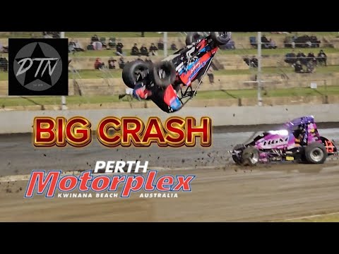 Big wingless Sprint crash. Perth Motorplex 26/10/2024 - dirt track racing video image