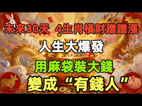 未來30天，4生肖橫財蹭蹭漲，人生大爆發，用麻袋裝大錢，變成“有錢人”！