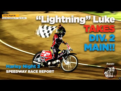 Lightning Luke Takes Div 2 Main Event! Harley Night Costa Mesa Speedway! #winner  #speedwayracing - dirt track racing video image