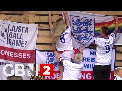 Football fans gather outside St Jakob Park in Basel ahead of Women's Euro 2025 final