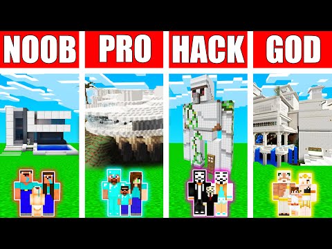 Minecraft Battle :  Iron HOUSE FAMILY BUILD CHALLENGE - NOOB vs PRO vs HACKER vs GOD Minecraft