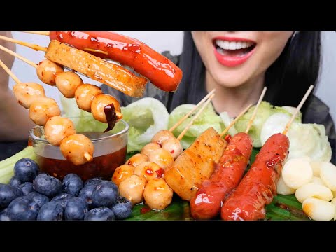 THAI STREET FOOD BBQ PORK BALL (ASMR EATING SOUNDS) NO TALKING | SAS-ASMR