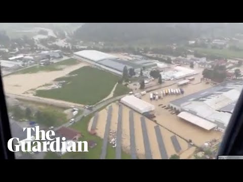 Aerial footage shows scale of flooding in Slovenia