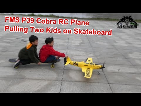 RC P39 Cobra Plane How to pull kids on skateboard by an RC Plane - UCsFctXdFnbeoKpLefdEloEQ