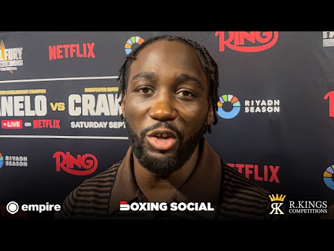 TERENCE CRAWFORD REACTS TO CANELO ALVAREZ SHOVING HIM AT FACE OFF