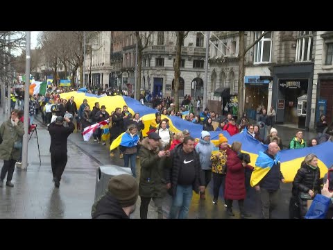 People in Dublin march in support of Ukraine ahead of third anniversary of war with Russia | AFP