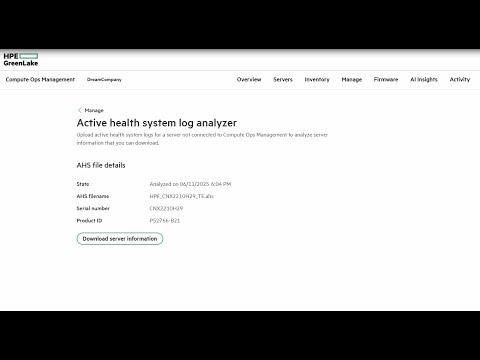 Using HPE Compute Ops Management to view server active health system logs