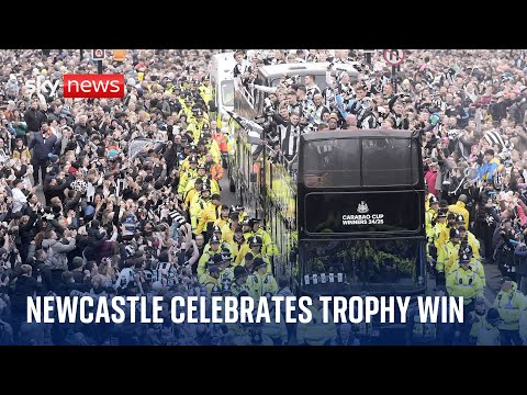 Fans line the streets as Newcastle United celebrate their first domestic trophy in 70 years
