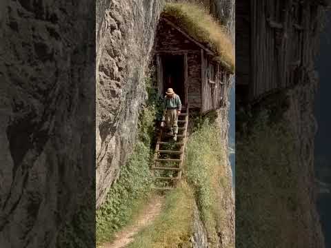 He Lives Alone on a Cliff — A Peaceful Life Above the Lake 🌄 #beautifuldestinations