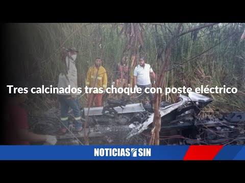 Tres calcinados tras choque con poste eléctrico