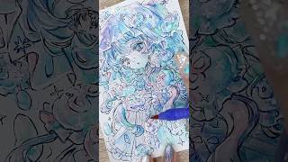 🪼透明水彩でくらげっこを塗るメイキング-後編-🎨🦜#Shorts  #illustration