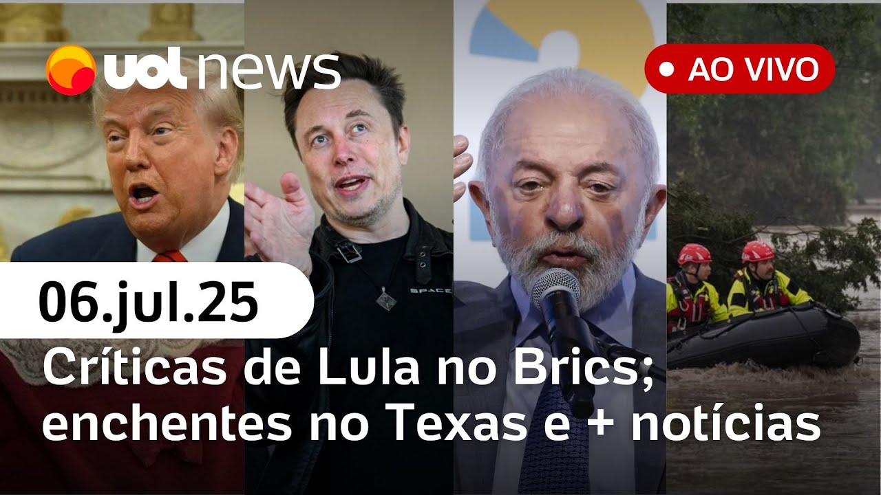 Lula discursa no Brics; Musk diz que vai criar partido; Enchentes no Texas e mais ao vivo | UOL News