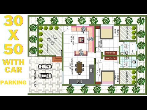 30 by 50 House plan with Car parking