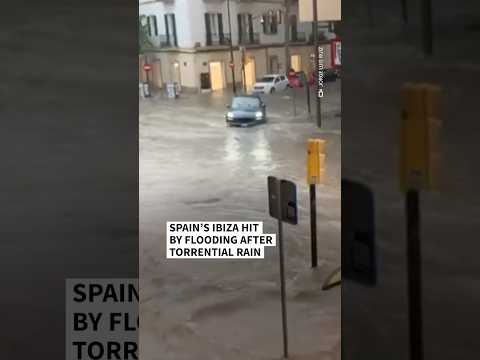 Spain’s Ibiza hit by flooding after torrential rainfall | AFP #shorts