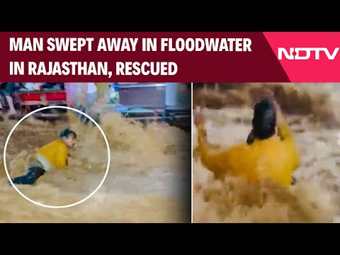 Rajasthan Floods | Man Swept Away In Floodwater In Rajasthan, Rescued By Hotel Staff