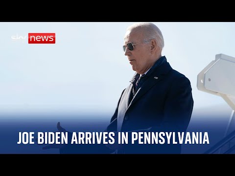 US President Joe Biden arrives in Pennsylvania on Air Force One