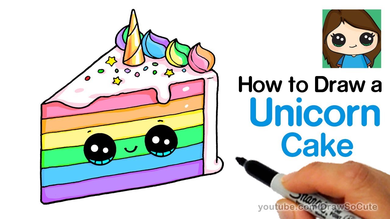 How To Draw A Unicorn Rainbow Cake Slice Easy And Cute