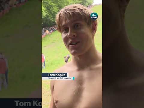 Gloucestershire race won again by German YouTuber Tom Kopke #itvnews #news #cheeseroll