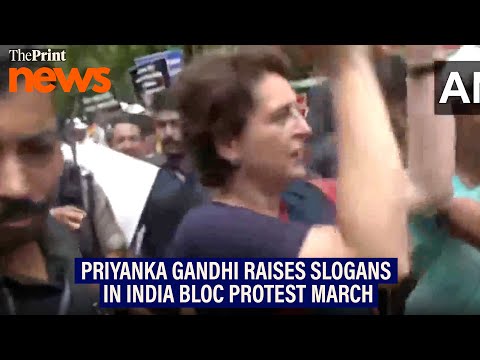 Congress MP Priyanka Gandhi raises slogans in INDIA bloc MPs protest against SIR