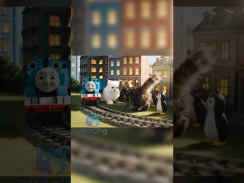 Persian & Maine Coon Kittens Explore Mini City with Thomas & Penguins! 🐱🚂🐧 #asmrkittens